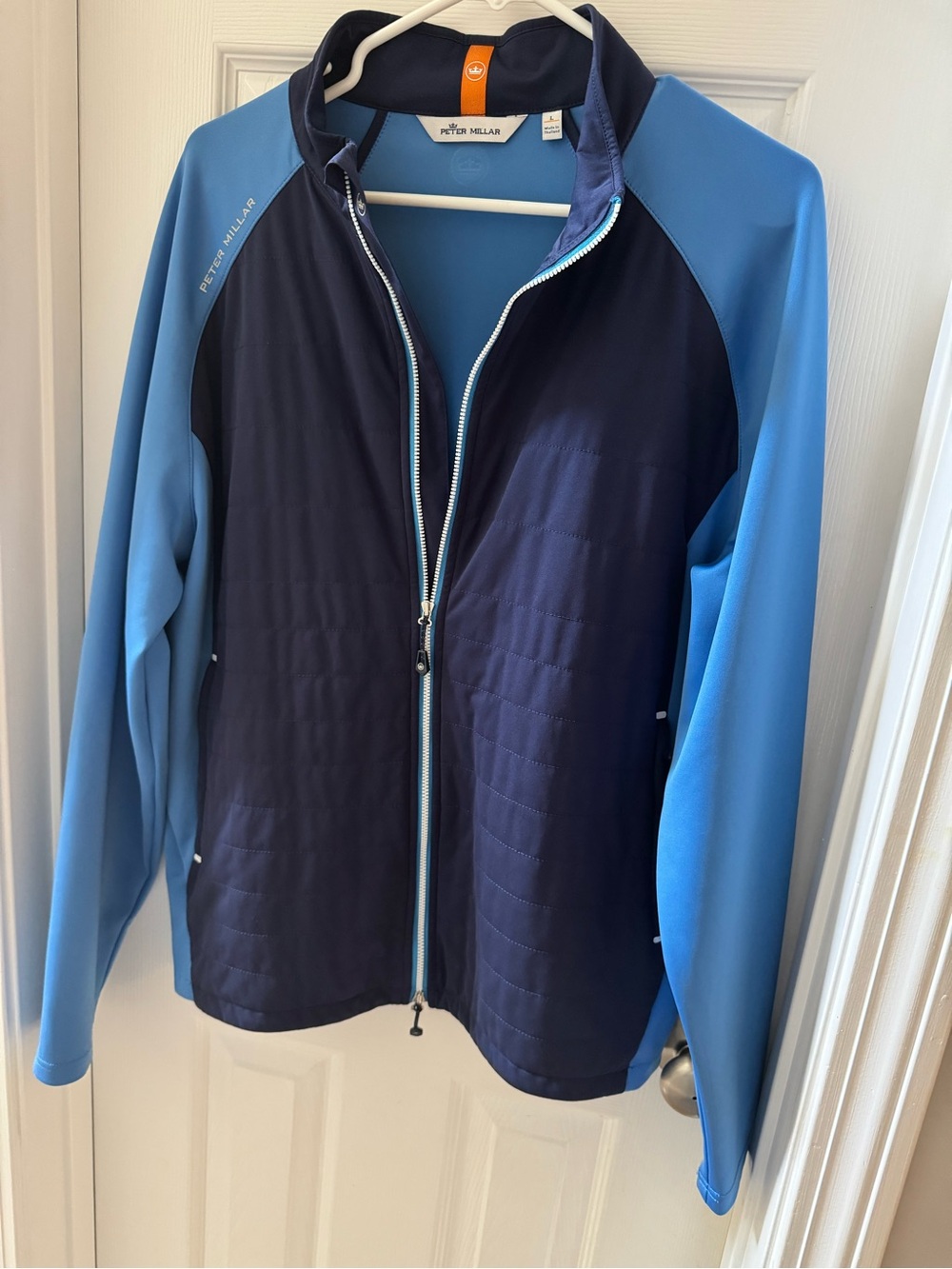 Peter Millar Navy and Light Blue Full-Zip Performance Jacket Mens Size Large